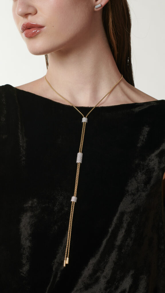 length of FOPE necklace down woman's chest