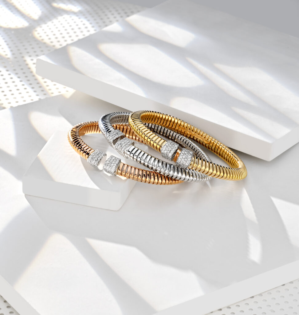 tessitore tubogas bracelets in 3 shades of gold