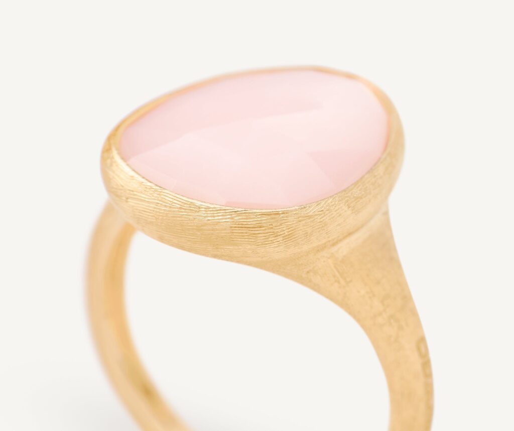 detail shot of pink opal ring from marco bicego
